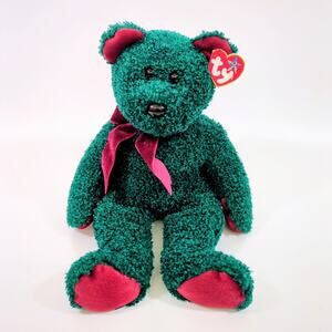 Ty Holiday Teddy Beanie Buddy Buddies Green Red Bow Plush 14" Retired NWT